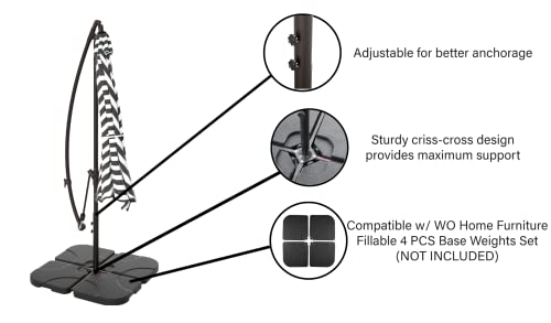 WO Home Furniture Portable Beach Patio Sunshade Stand Umbrella Base Stand Holder, Steel Universal Cross Base Stand Anchor Kit (Stand Only) (Black)