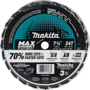 Makita B-61656-3 7-1/4" 24T Carbide-Tipped Max Efficiency Circular Saw Blade, Framing, 3/pk