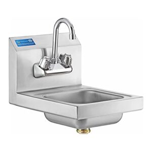 12" x 16" stainless steel hand sink | commercial wall mount hand basin with gooseneck faucet, strainer, back splash | nsf certified | perfect for restaurants, bars, stores, kitchen and more