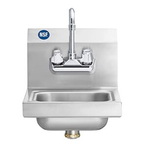 12" x 16" Stainless Steel Hand Sink | Commercial Wall Mount Hand Basin with Gooseneck Faucet, Strainer, Back Splash | NSF Certified | Perfect for Restaurants, Bars, Stores, Kitchen and More