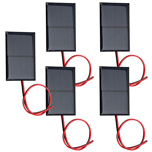 Agatige 5PCS Mini Solar Cells, DC 2V 300mA Mini Solar Panels Solar Battery Charger Mini Polysilicon Solar Cells DIY Electric Toy Materials Photovoltaic Cells with Wires for Solar Power, 80x50mm