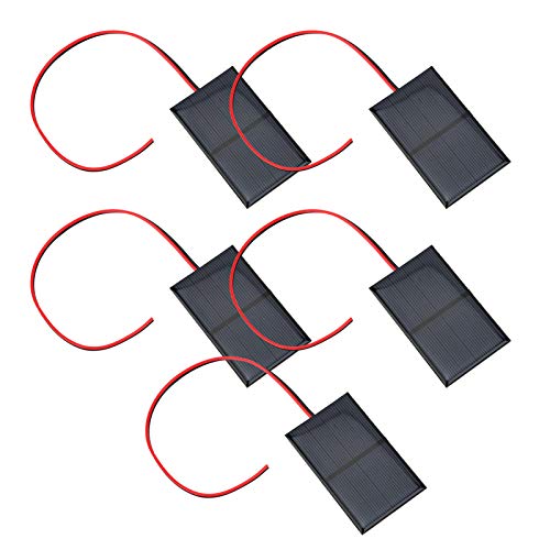 Agatige 5PCS Mini Solar Cells, DC 2V 300mA Mini Solar Panels Solar Battery Charger Mini Polysilicon Solar Cells DIY Electric Toy Materials Photovoltaic Cells with Wires for Solar Power, 80x50mm