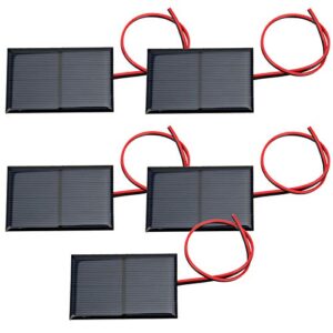 Agatige 5PCS Mini Solar Cells, DC 2V 300mA Mini Solar Panels Solar Battery Charger Mini Polysilicon Solar Cells DIY Electric Toy Materials Photovoltaic Cells with Wires for Solar Power, 80x50mm