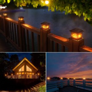 LETMY Solar Post Cap Lights Outdoor, 4 Pack LED Deck Fence Cap Solar Lights, Bright Waterproof Solar Post Lights for 4x4 5x5 6x6 Wooden Posts in Patio, Deck or Garden Decoration