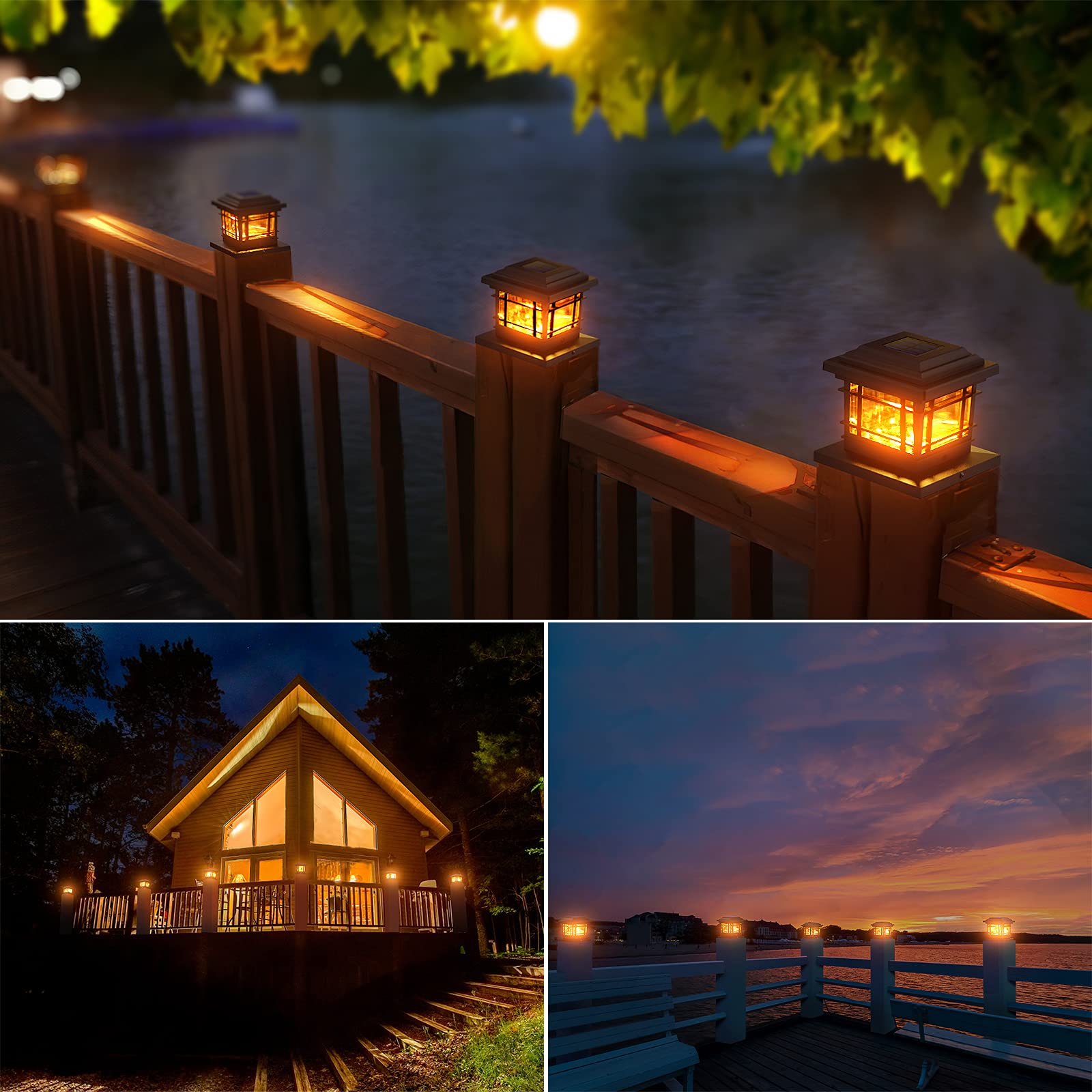 LETMY Solar Post Cap Lights Outdoor, 4 Pack LED Deck Fence Cap Solar Lights, Bright Waterproof Solar Post Lights for 4x4 5x5 6x6 Wooden Posts in Patio, Deck or Garden Decoration