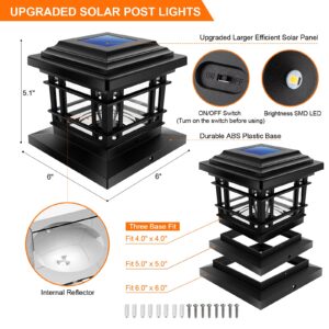 LETMY Solar Post Cap Lights Outdoor, 4 Pack LED Deck Fence Cap Solar Lights, Bright Waterproof Solar Post Lights for 4x4 5x5 6x6 Wooden Posts in Patio, Deck or Garden Decoration