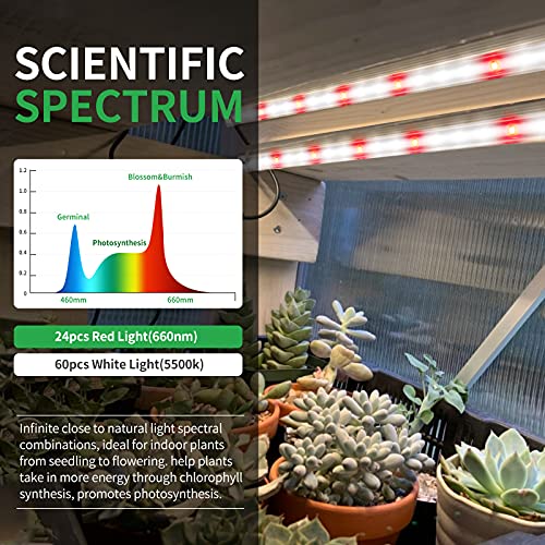 YASBED LED Grow Light for Indoor Plants, 5500k & Red LED Full Spectrum Plant Grow Light Strips with Timer 3/6/12Hours/Dual Channel/4 Dimmable Level for Gardening Seedling Hydroponics, 6 Pack