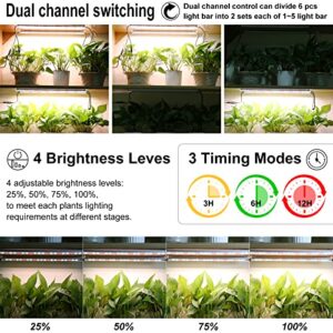 YASBED LED Grow Light for Indoor Plants, 5500k & Red LED Full Spectrum Plant Grow Light Strips with Timer 3/6/12Hours/Dual Channel/4 Dimmable Level for Gardening Seedling Hydroponics, 6 Pack