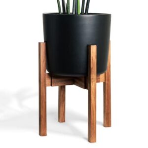 adjustable mid century plant stand - solid acacia wood - plant holder - modern plant stand indoor - pot stand - wooden plant stand 15" height - planter stand for indoor plants, outdoor (square)