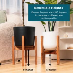 Adjustable Mid Century Plant Stand - Solid Acacia Wood - Plant Holder - Modern Plant Stand Indoor - Pot Stand - Wooden Plant Stand 15" Height - Planter Stand For Indoor Plants, Outdoor (Square)