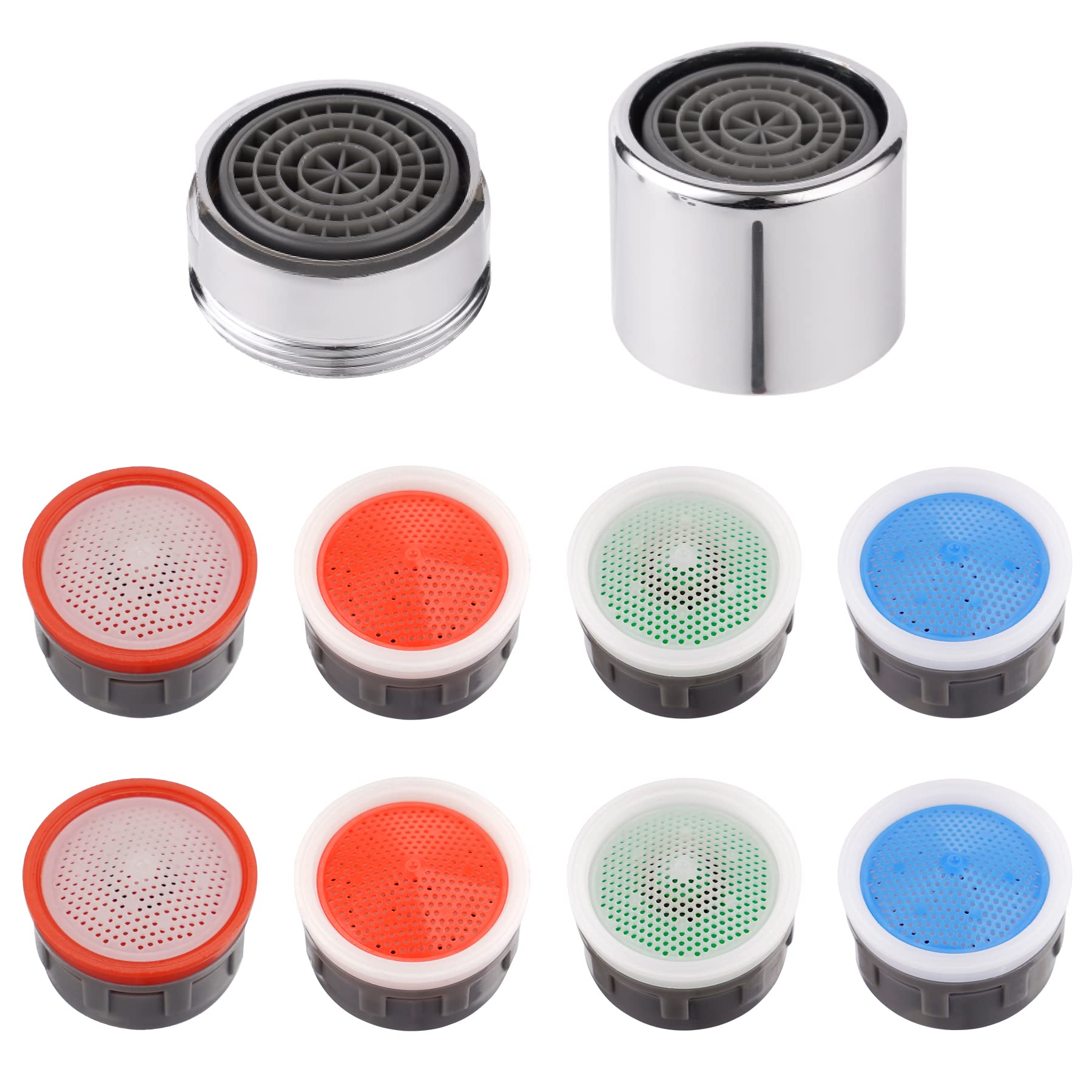 iFealClear 8 Pack Faucet Aerator Insert Set, Faucet Flow Restrictor Aerator Replacement, sink aerator with 2 Pcs Solid Brass Shell, 55/64 Female Thread Water Saving Faucet Aerator for Kitchen,Bathroom