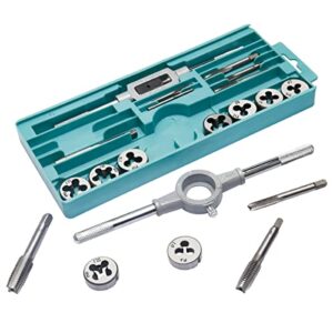 20 pcs tap and die set - metric size m3, m4, m5, m6, m7, m8, m9, m10, m12 tap set and die set threads tapping threading tool kit with wrench handle, storage box
