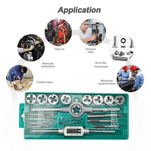 20 PCS Tap and Die Set - Metric Size M3, M4, M5, M6, M7, M8, M9, M10, M12 Tap Set and Die Set Threads Tapping Threading Tool Kit with Wrench Handle, Storage Box