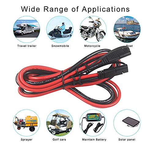 10Gauge SAE Extension Cable 10AWG - 6FT SAE to SAE Cable Battery Charger Extension Cord Heavy Duty 10AWG Quick Disconnect SAE 2Pin Connector Solar Panel Power Connect Plug Harness with Waterproof Cap