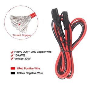 10Gauge SAE Extension Cable 10AWG - 6FT SAE to SAE Cable Battery Charger Extension Cord Heavy Duty 10AWG Quick Disconnect SAE 2Pin Connector Solar Panel Power Connect Plug Harness with Waterproof Cap