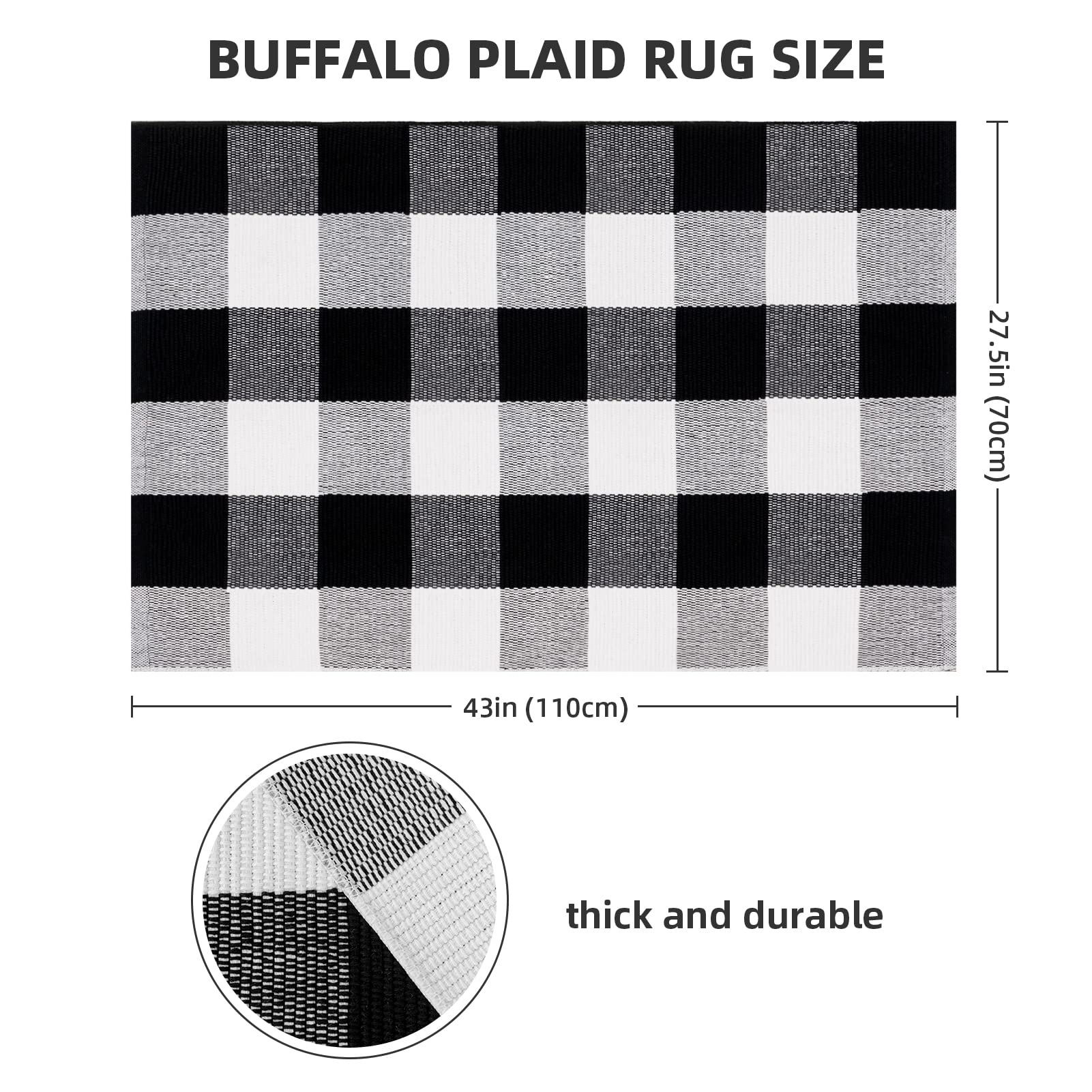 joybest Buffalo Plaid Doormats Rug 27.5 x 43 Inches Black and White Checkered Rug Cotton Hand-Woven Front Doormat Outdoor or Indoor Rugs for Front Porch, Farmhouse, Entryway