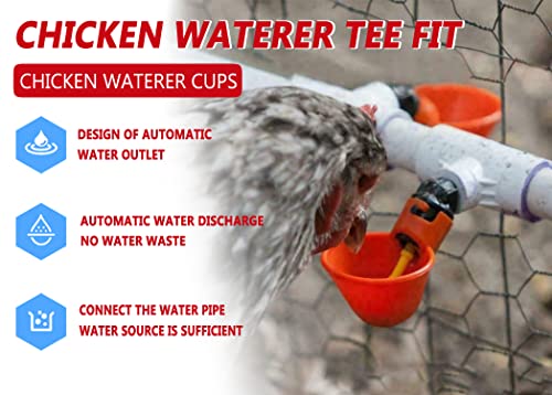 Hfarming Chicken Waterer Cups, Pack of 6 Chicken Waterer PVC Tee Fittings, with 1/8 Inch FTP Threads, Automatic Chicken Waterer for Chicken Ducks Quail Bird