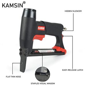 KAMSIN #7116L 22 Gauge Pneumatic Upholstery Stapler, 71 Series 3/8-Inch Crown Long Nose Air Power Fine Wire Staple Gun, 1/4-Inch to 5/8-Inch Leg Length Furniture Stapler for Fabric, Upholstering