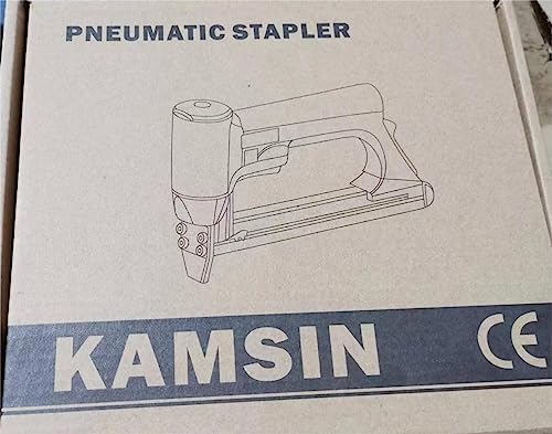 KAMSIN #7116L 22 Gauge Pneumatic Upholstery Stapler, 71 Series 3/8-Inch Crown Long Nose Air Power Fine Wire Staple Gun, 1/4-Inch to 5/8-Inch Leg Length Furniture Stapler for Fabric, Upholstering