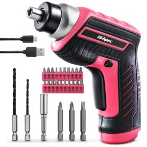 hi-spec 27pc 3.6v pink small usb power electric screwdriver set for women. cordless & rechargeable with driver bit set