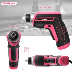 Hi-Spec 27pc 3.6V Pink Small USB Power Electric Screwdriver Set for Women. Cordless & Rechargeable with Driver Bit Set
