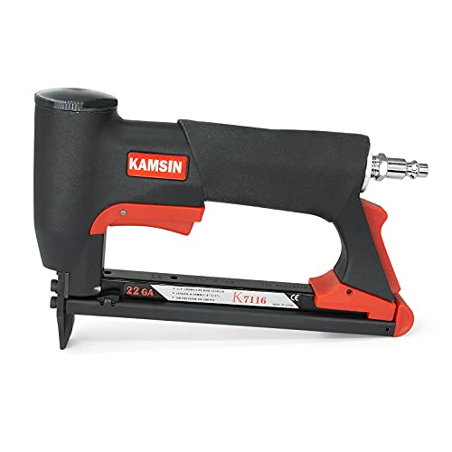 KAMSIN K7116 22 Gauge Pneumatic Upholstery Staple Gun 3/8-Inch Crown 71 Series Air Power Fine Wire Stapler 1/4-Inch to 5/8-Inch Leg Length Upholstery Stapler Furniture Stapler for Fabric, Upholstering