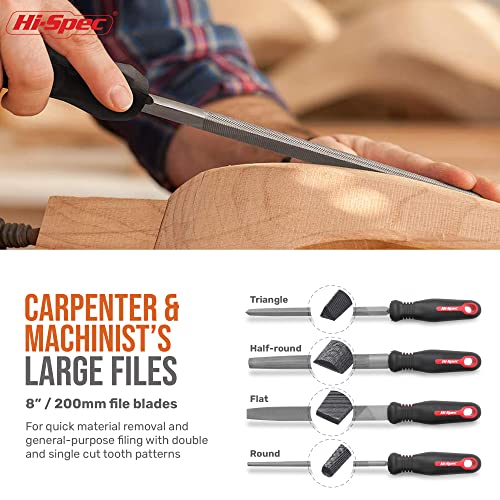 Hi-Spec 18 Piece Metal Hand & Needle Files Tool Set Kit. Large & Small Mini T12 Carbon Steel Diamond Flat, Half, Round, Triangle Files for DIY, Wood and Crafts. Complete in a Zipper Case with Brushes