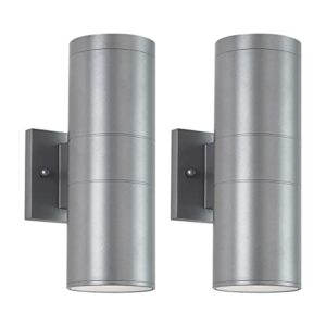 mirrea modern outdoor porch light patio light in 2 lights with aluminum cylinder and tempered glass cover waterproof wall sconce 2 pack (metallic gray)