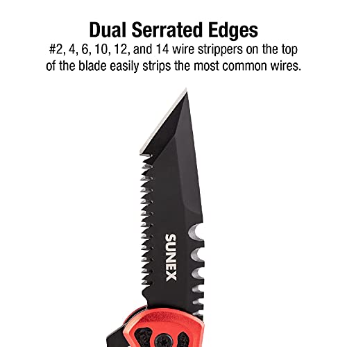 Sunex KNSAW Folding Saw Electrician's Knife with Tanto Style Blade, 2 Phillips Driver, Dual Serrated Edges, Lightweight Aluminum Handle & Multi-Purpose Clip