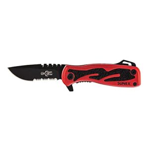 sunex knsparkp spark fitter electrician's knife with drop point blade and #1 phillips driver, dual serrated edges, lightweight aluminum handle & multi-purpose clip
