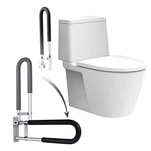 Flip Up Grab Bar for Bathroom, U-Shaped Aluminium Alloy Toilet Safety Rail for Elderly, Toilet Grab Bar for Wall, Non-Skid Toilet Handicap Grab Bar Handicap Rail for Home Hotel Pregnant