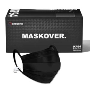 [pack of 50] kf94 certified maskover protective breathable safety masks for adult [made in korea] (black)