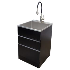 transolid tc2d-2222-bb all-in-one 22 in. x 22 in. x 35 in. metal undermount laundry/utility sink and cabinet in matte black