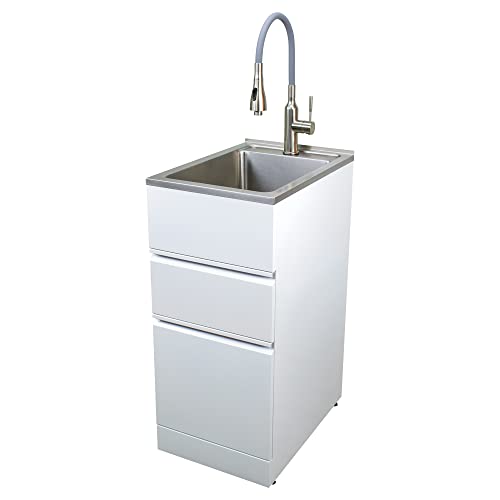 Transolid TC2D-1522-W All-in-One 15.5 in. x 22.4 in. x 34.9 in. Metal Drop-In Laundry/Utility Sink and Cabinet in Gloss White