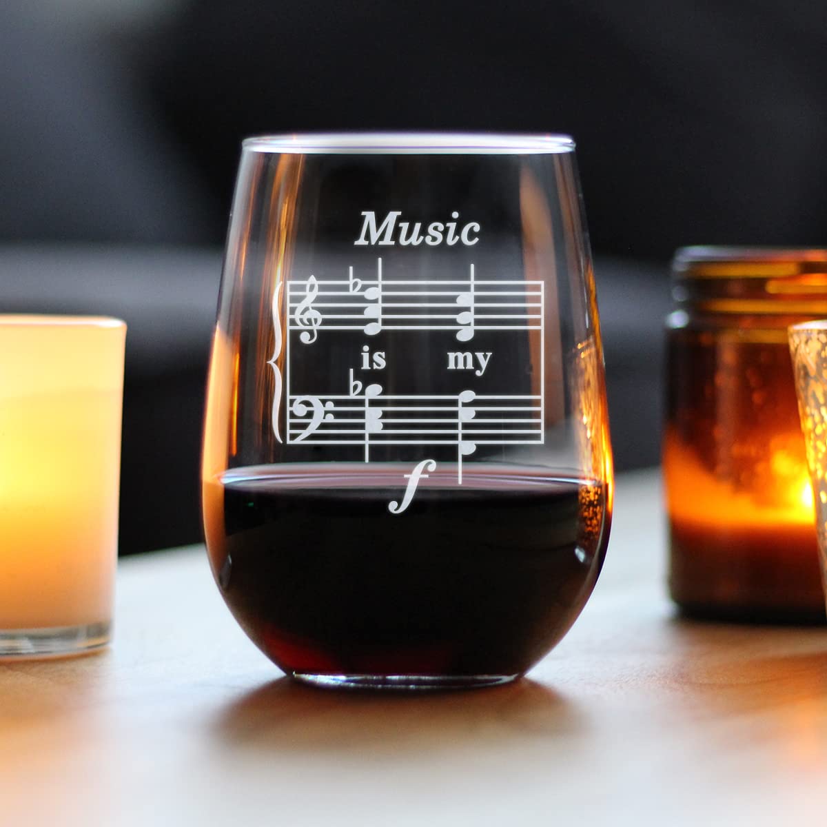 Music Is My Forte - Stemless Wine Glass - Funny Musician Gifts and Musical Accessories - Large 17 Oz Glasses