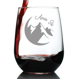 apres ski - stemless wine glass - unique skiing themed decor and gifts for mountain lovers - large 17 oz glasses