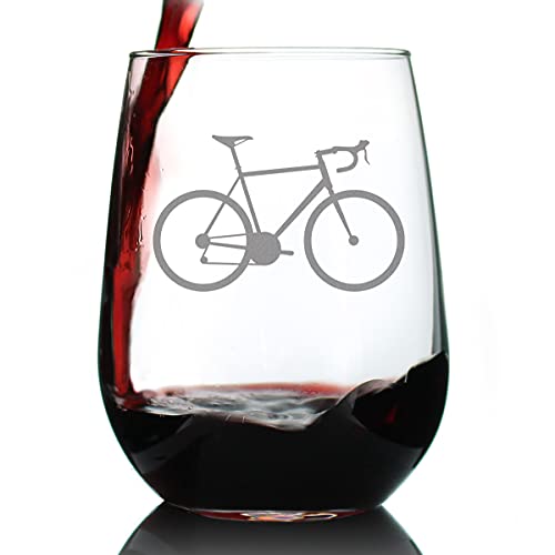 Bicycle - Stemless Wine Glass - Unique Road Biking Themed Decor and Gifts for Cyclists - Large 17 Oz Glasses