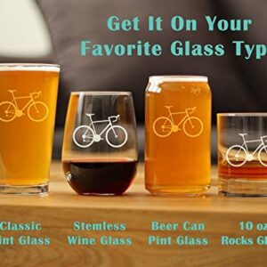 Bicycle - Stemless Wine Glass - Unique Road Biking Themed Decor and Gifts for Cyclists - Large 17 Oz Glasses