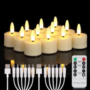 12 pcs rechargeable flameless tea lights candles flickering with remote timer and 2 usb charging cables, 3d wick battery operated led decorative candle lights for home, halloween, christmas decor