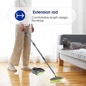 Adjustable Rubber Push Broom and Dustpan Set,Self Cleaning Indoor Outdoor Angle Brooms with Dust pan for Home,Long Handle Brooms for Floor Sweeping, Kids,Carpet Dog Cat Pets Household Brooms