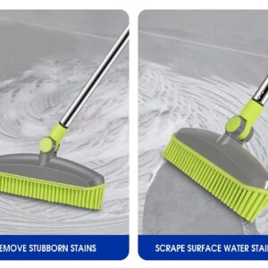 Adjustable Rubber Push Broom and Dustpan Set,Self Cleaning Indoor Outdoor Angle Brooms with Dust pan for Home,Long Handle Brooms for Floor Sweeping, Kids,Carpet Dog Cat Pets Household Brooms