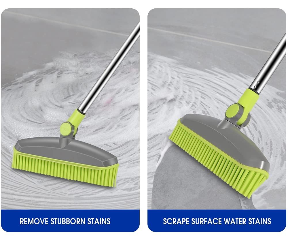 Adjustable Rubber Push Broom and Dustpan Set,Self Cleaning Indoor Outdoor Angle Brooms with Dust pan for Home,Long Handle Brooms for Floor Sweeping, Kids,Carpet Dog Cat Pets Household Brooms