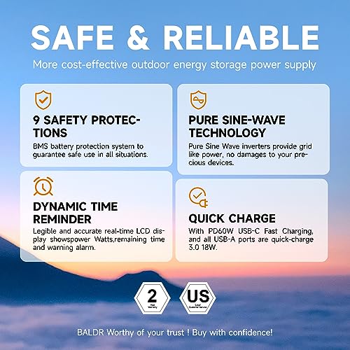 BALDR Portable Power Station 300W, 231Wh Solar Generator Backup Lithium Battery Power Supply, 120V Pure Sine Wave AC Outlet, QC 3.0, Type C Input/Output, for Home Camping Emergency