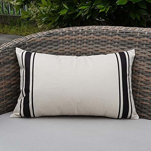 ONWAY Outdoor Pillow Covers Waterproof 12X20 Set of 2 Lumbar Throw Pillow Cover Beige and Black Striped Outdoor Pillows for Patio Furniture