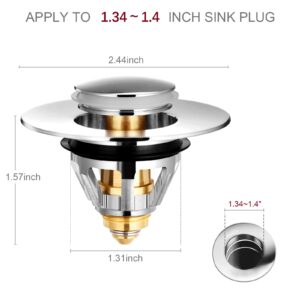 Upgraded Stainless Steel Bathroom Sink Stopper Anti Clogging Bathtub Drain Stopper with Filter Basket, Bounce Bullet Type Sink Plug for 1.34~1.4'' Drain Holes, Sliver 1