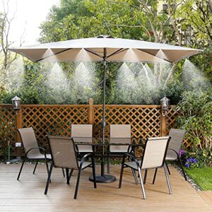 Misting Cooling System, Outdoor Misting Watering System, 50 FT Mist Hose + 10 Brass Misting Nozzles, Mister for Trampoline Greenhouse Umbrella Canopy Porch and Fan