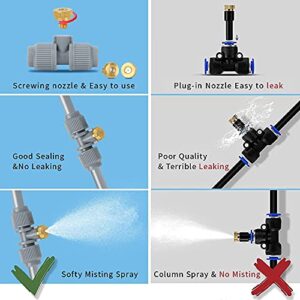 Misting Cooling System, Outdoor Misting Watering System, 50 FT Mist Hose + 10 Brass Misting Nozzles, Mister for Trampoline Greenhouse Umbrella Canopy Porch and Fan