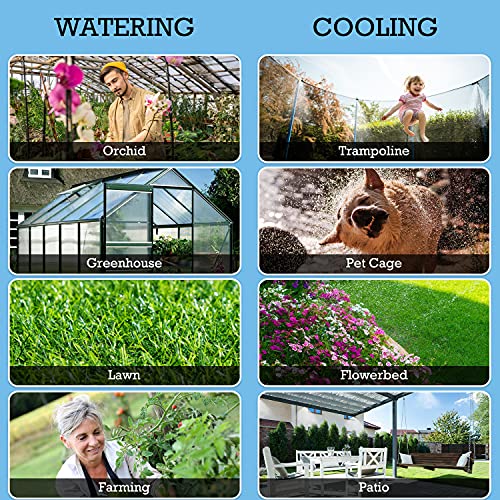 Misting Cooling System, Outdoor Misting Watering System, 50 FT Mist Hose + 10 Brass Misting Nozzles, Mister for Trampoline Greenhouse Umbrella Canopy Porch and Fan