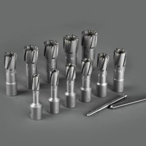 Annular Cutter Set Carbide TCT 13 pcs JESTUOUS 3/4 Inch Weldon Shank 1-3/8 Cutting Depth and Cutting Diameter from 1/2 to 1-1/8 Two Flat Bit for Drill Press with 2 Pilot Pins