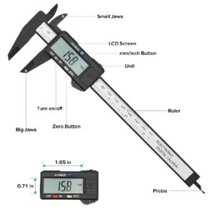 6 Inch 150mm LCD Digital Vernier Caliper Gauge Ruler Micrometer Measuring Tool Carbon Fiber LCD Digital Electronic Vernier Caliper Gauge Micrometer